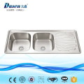 IRAN HOT SALE COUNTERTOP INOX DOUBLE BOWL FREGADERO DE COCINA DE ACERO INOXIDABLE CON DRAIN BOARD